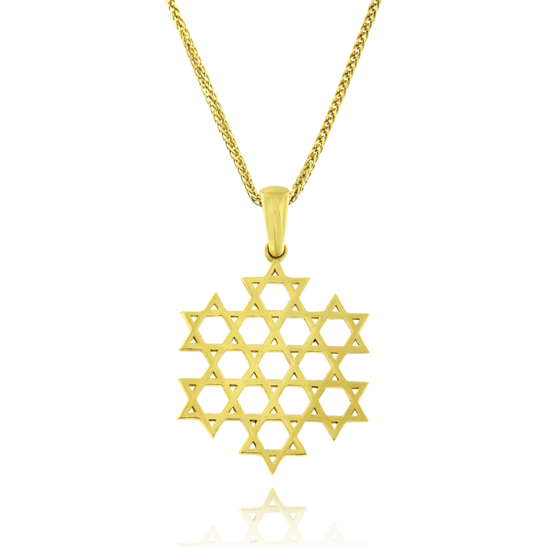 שרשרת מזהב צהוב 14 קראט עם תליון מגן דוד גדול מעוצב
