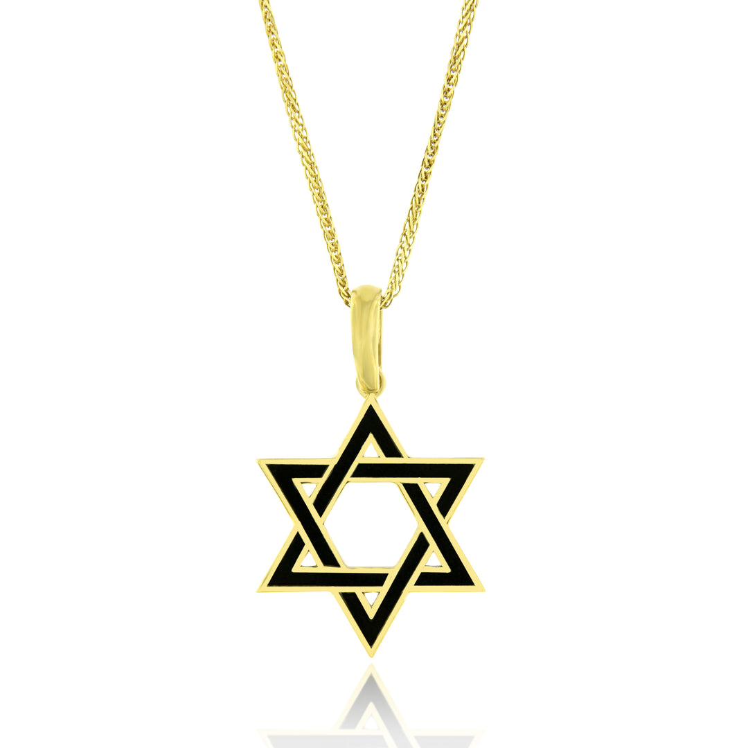 שרשרת מזהב צהוב 14 קראט עם תליון מגן דוד ואמייל שחור