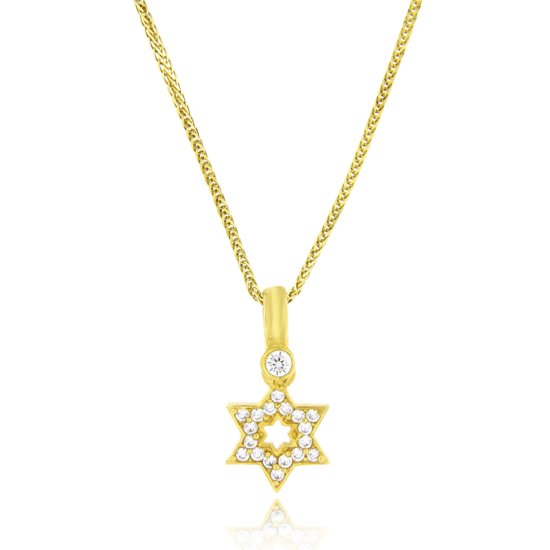 שרשרת מזהב צהוב 14 קראט עם תליון מגן דוד קטן משובץ אבנים