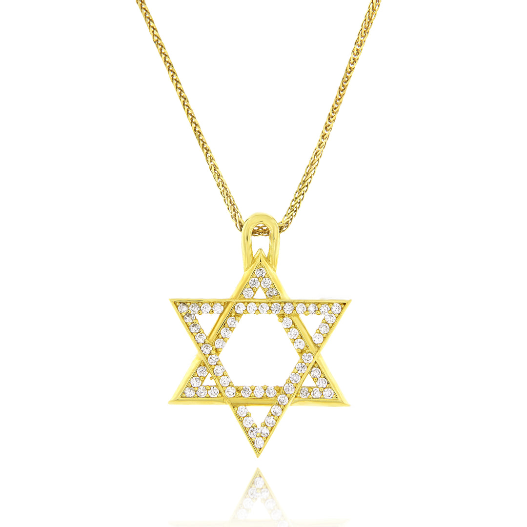 שרשרת מזהב צהוב 14 קראט ותליון מגן דוד משובץ אבנים