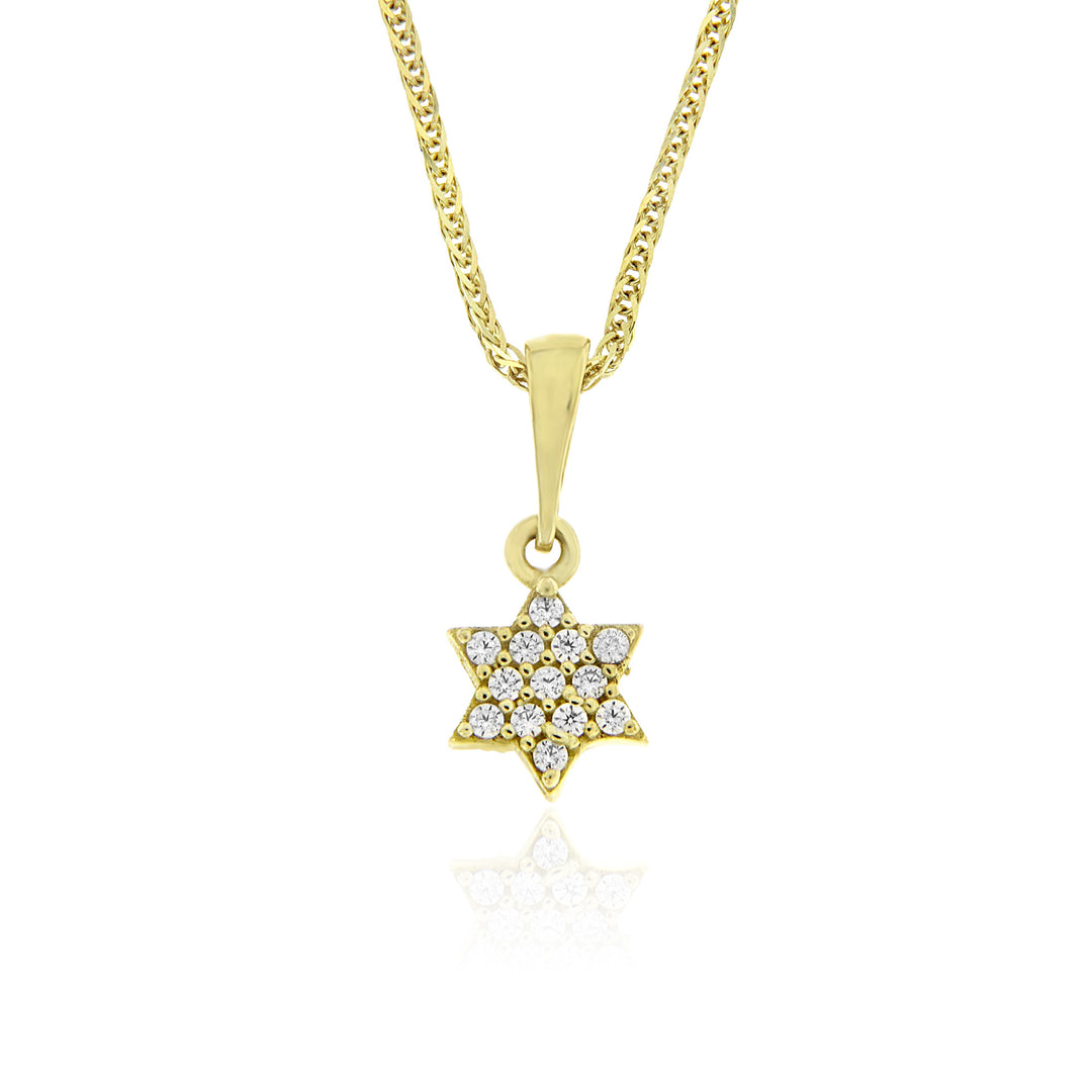 שרשרת עם תליון מגן דוד קטנטן מזהב צהוב 14 קראט משובץ אבנים