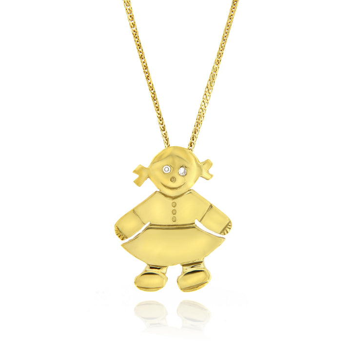 שרשרת עם תליון ילדה גדולה מזהב צהוב 14 קראט משובצת יהלומים