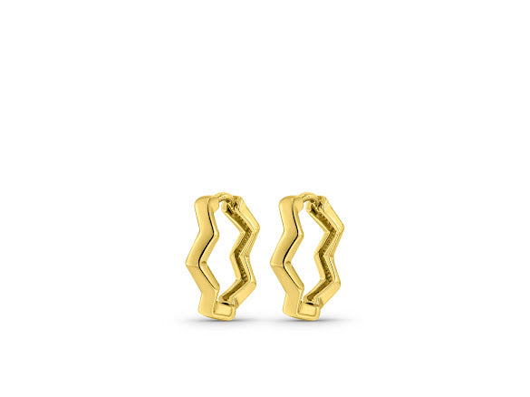 זוג עגילי חישוקים קטנים מזהב צהוב 14 קראט בעיצוב זיז זג
