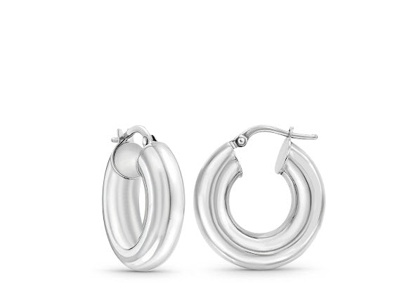 זוג עגילי חישוקים עבים איטלקיים מזהב לבן 14 קראט