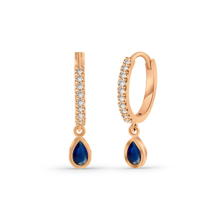 זוג עגילי חישוקים מזהב 14 קראט משובצים באבני ספיר ויהלומים