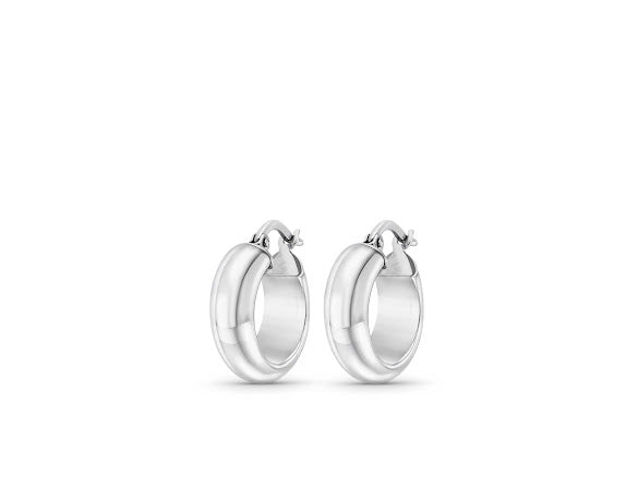 זוג עגילי חישוקים איטלקיים קטנים ורחבים מזהב לבן 14 קראט