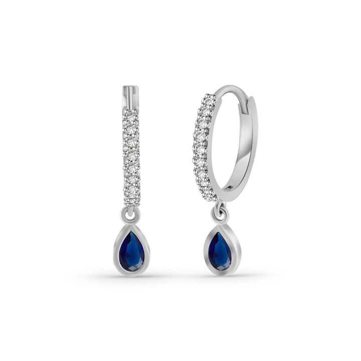 זוג עגילי חישוקים מזהב 14 קראט משובצים באבני ספיר ויהלומים