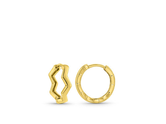 זוג עגילי חישוקים קטנים מזהב צהוב 14 קראט בעיצוב זיז זג