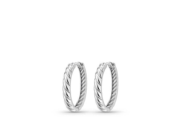 זוג עגילי חישוקים מזהב לבן 14 קראט עם חריטות