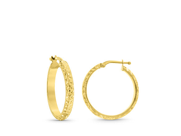 זוג עגילי חישוקים איטלקיים מזהב צהוב 14 קראט עם חריטות יהלום