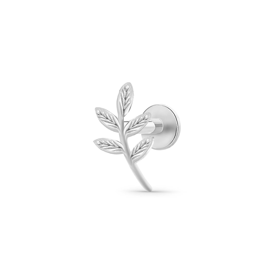 עגיל פירסינג לברט צמוד מזהב 14 קראט בעיצוב עלה