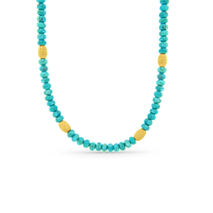 מחרוזת אבני טורקיז משולבת עם חרוזי זהב צהוב 14 קראט