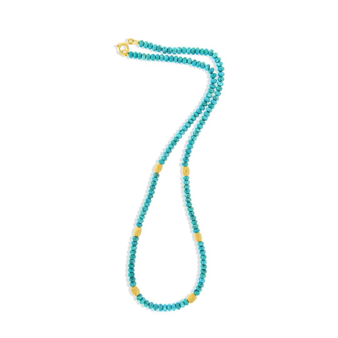 מחרוזת אבני טורקיז משולבת עם חרוזי זהב צהוב 14 קראט