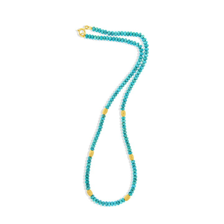 מחרוזת אבני טורקיז משולבת עם חרוזי זהב צהוב 14 קראט