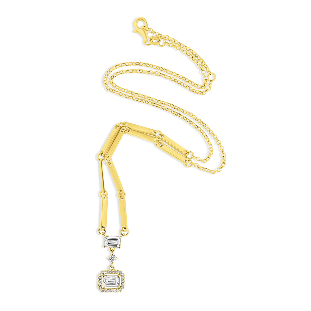 שרשרת חוליות ופלטות מזהב צהוב 14 קראט עם תליון משובץ אבנים