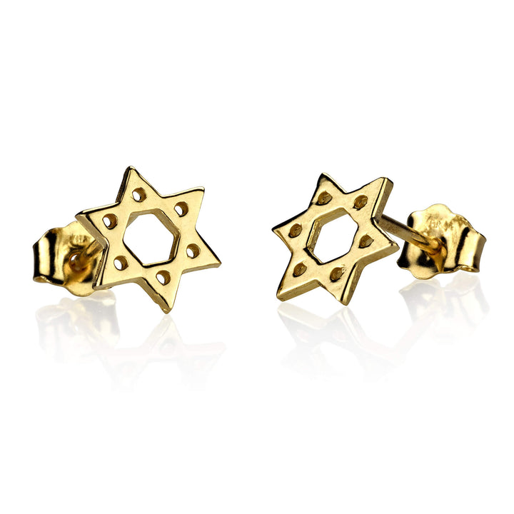 זוג עגילי מגן דוד צמודים מזהב צהוב 14 קראט