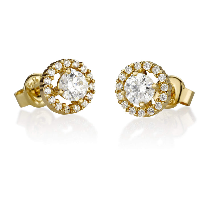 זוג עגילים צמודים מזהב 14 קראט עגולים משובצים אבנים