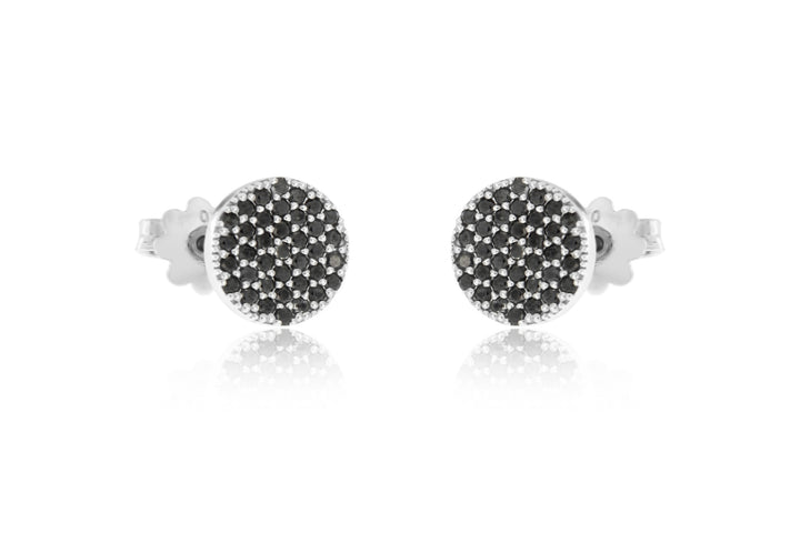 זוג עגילים צמודים מזהב לבן 18 קראט משובצים יהלומים שחורים