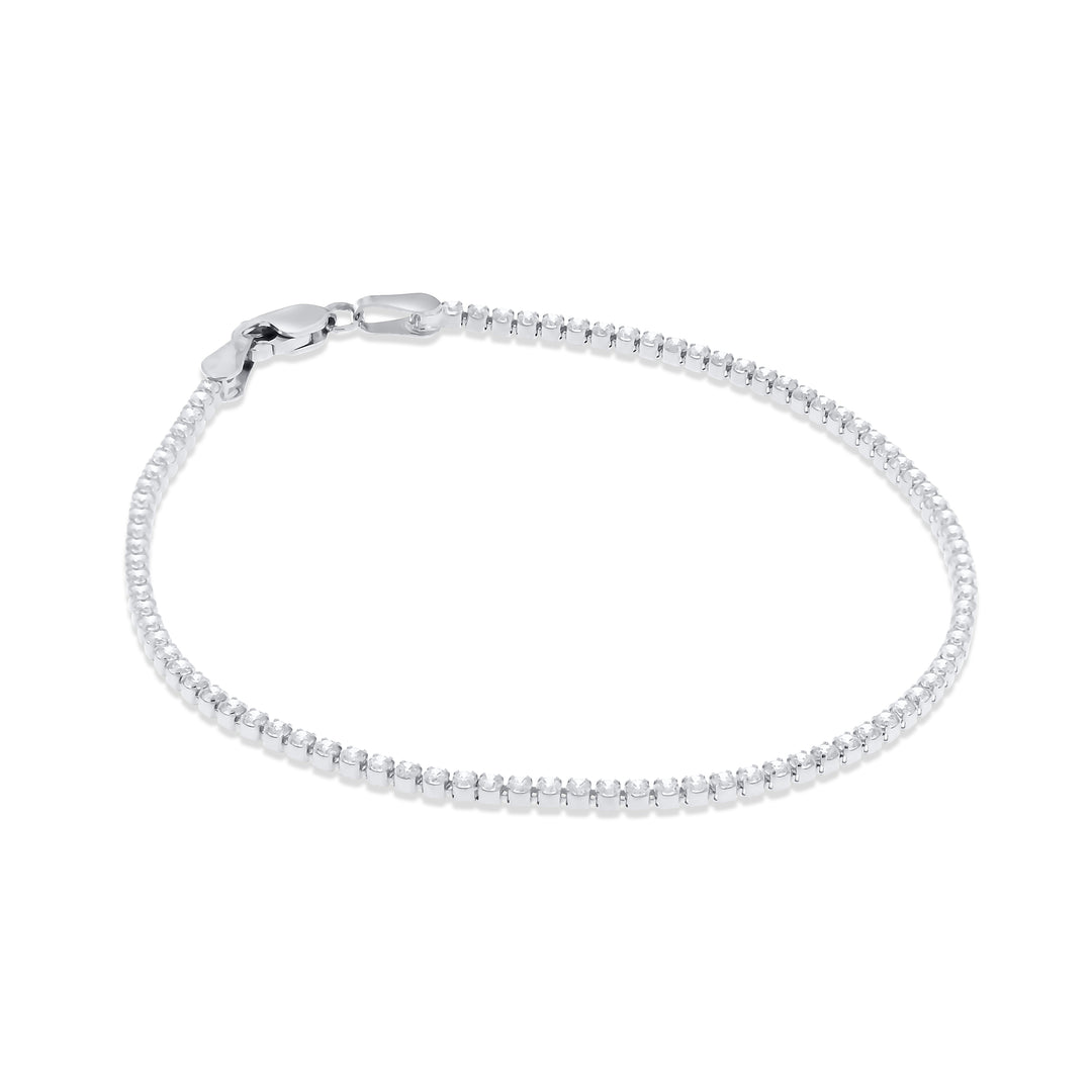 צמיד טניס עדין מזהב לבן 14 קראט משובץ אבנים